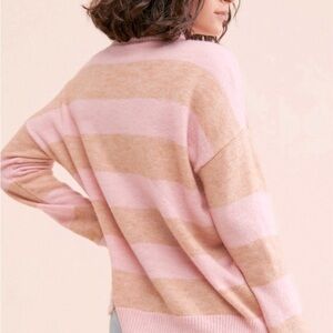 Anthropologie Elegant Pink and Tan Striped Women's Turtleneck Sweater  NWOT